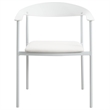 LeisureMod Kora Dining Arm Chair in Faux Leather with Steel Legs in White