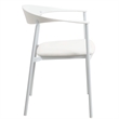LeisureMod Kora Dining Arm Chair in Faux Leather with Steel Legs in White