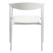LeisureMod Kora Dining Arm Chair in Faux Leather with Steel Legs in White
