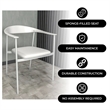 LeisureMod Kora Dining Arm Chair in Faux Leather with Steel Legs in White