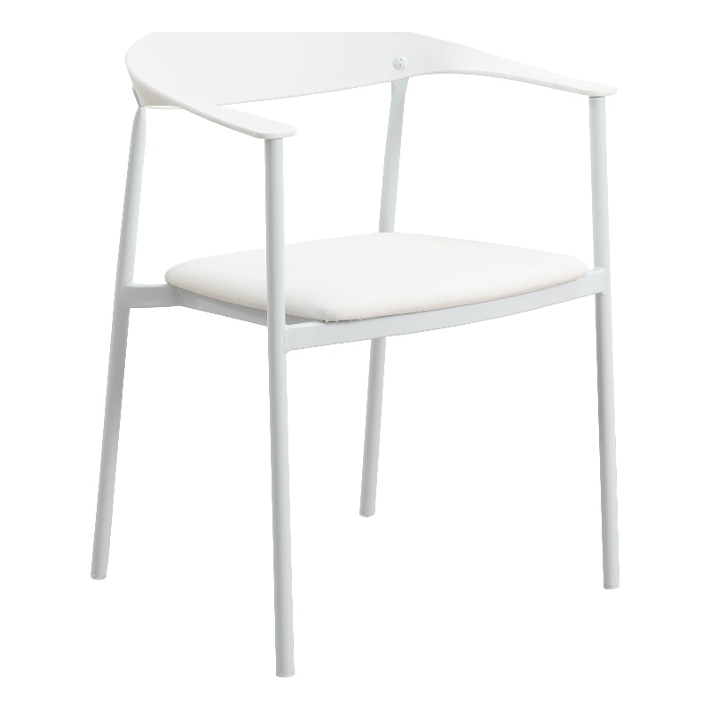 LeisureMod Kora Dining Arm Chair in Faux Leather with Steel Legs in White