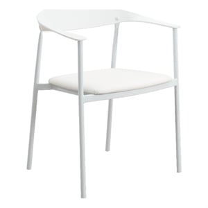 LeisureMod Kora Dining Arm Chair in Faux Leather with Steel Legs in White