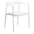 LeisureMod Kora Dining Arm Chair in Faux Leather with Steel Legs in White