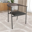 LeisureMod Kora Dining Arm Chair in Faux Leather with Steel Legs in Brown/Black