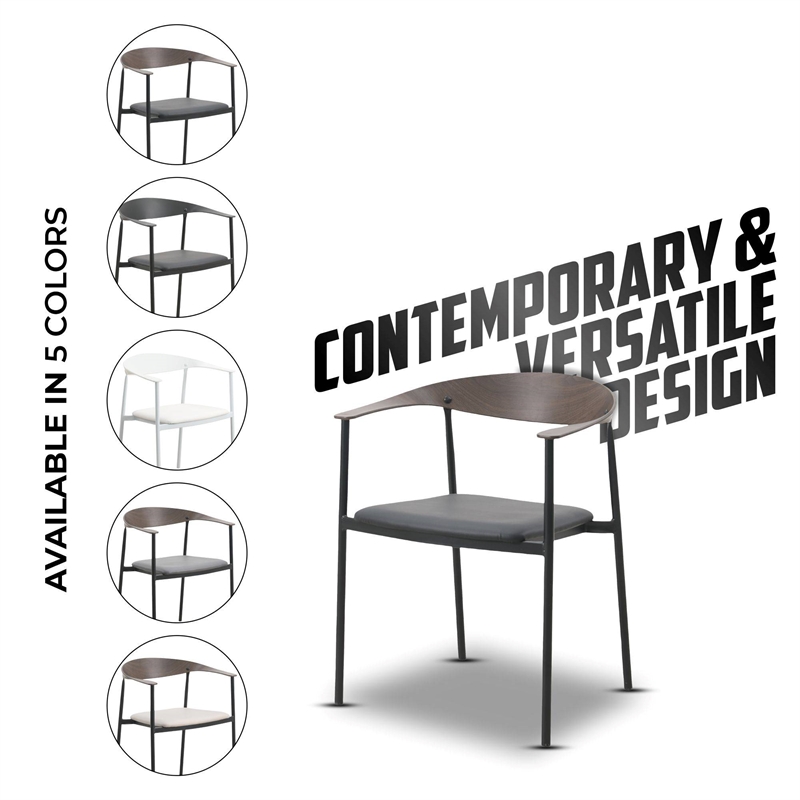 LeisureMod Kora Dining Arm Chair in Faux Leather with Steel Legs in Brown/Black