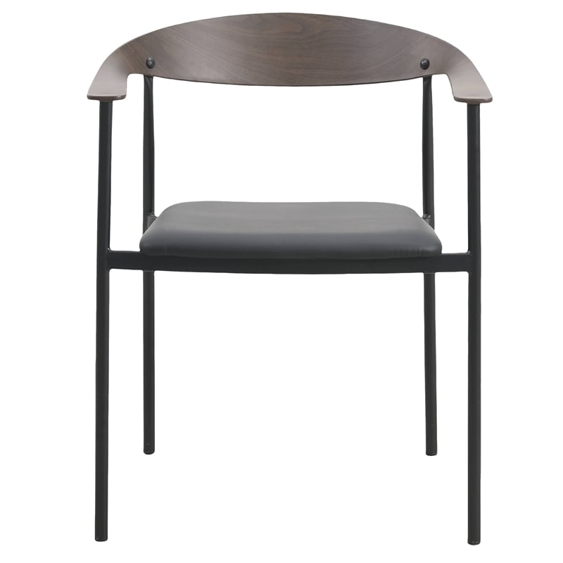 LeisureMod Kora Dining Arm Chair in Faux Leather with Steel Legs in Brown/Black