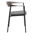 LeisureMod Kora Dining Arm Chair in Faux Leather with Steel Legs in Brown/Black