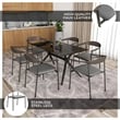 LeisureMod Kora Dining Arm Chair in Faux Leather with Steel Legs in Charcoal