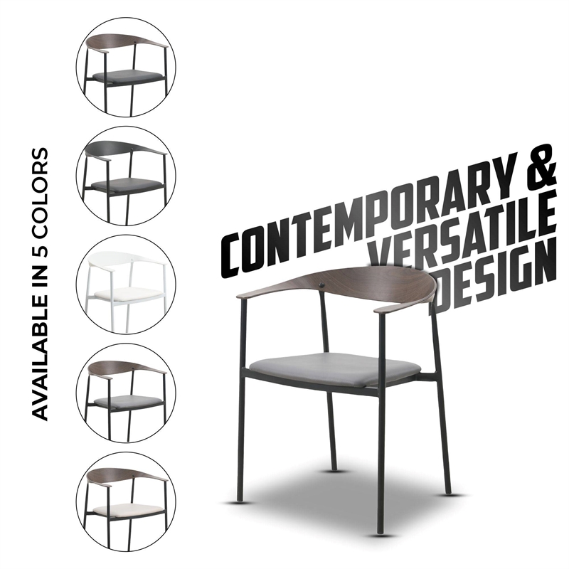 LeisureMod Kora Dining Arm Chair in Faux Leather with Steel Legs in Charcoal