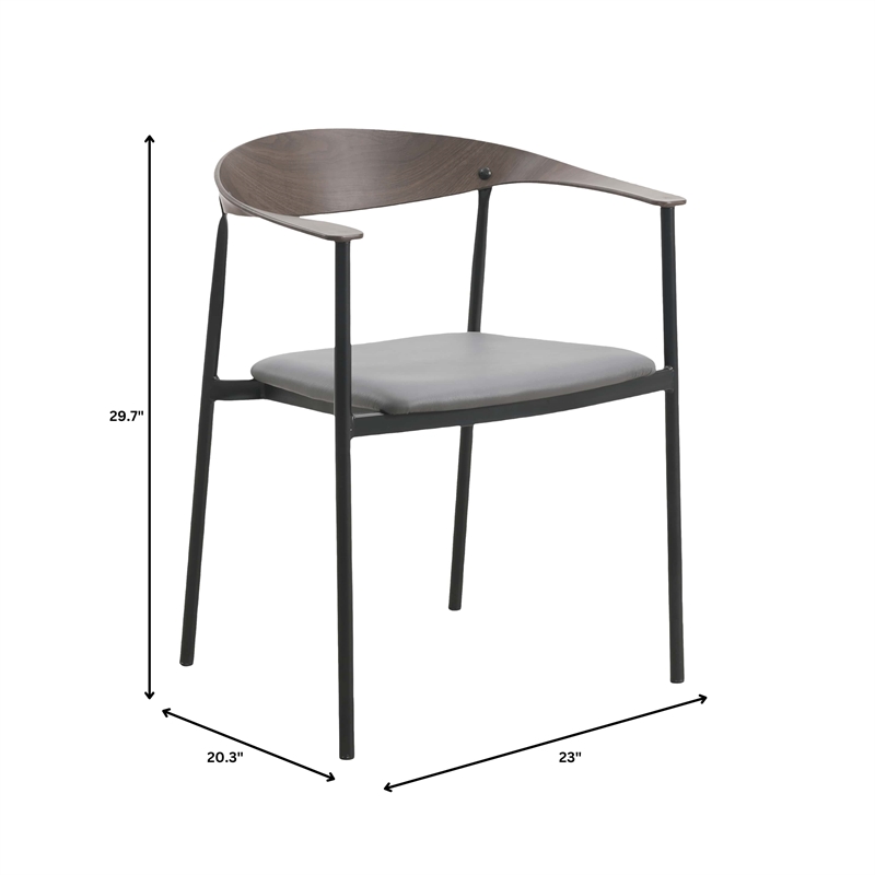 LeisureMod Kora Dining Arm Chair in Faux Leather with Steel Legs in Charcoal