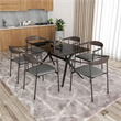 LeisureMod Kora Dining Arm Chair in Faux Leather with Steel Legs in Charcoal