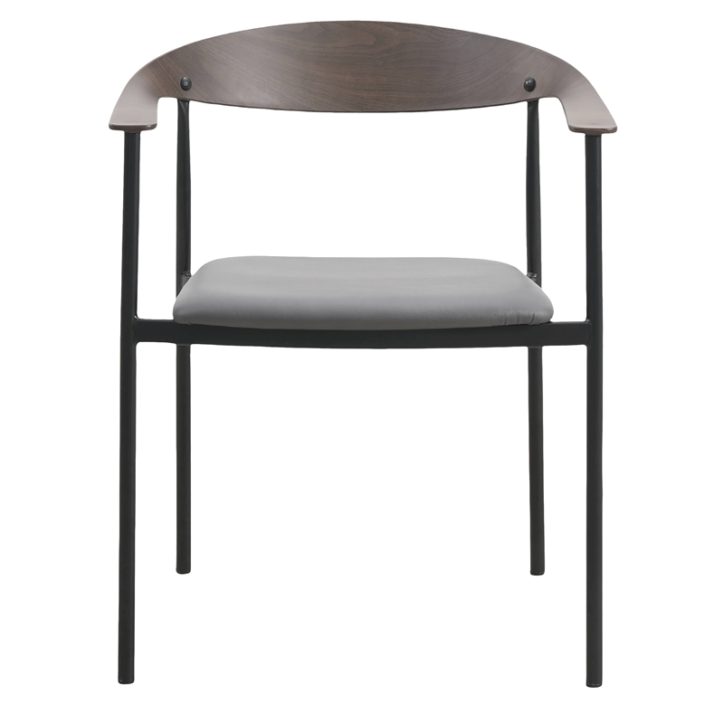 LeisureMod Kora Dining Arm Chair in Faux Leather with Steel Legs in Charcoal