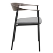 LeisureMod Kora Dining Arm Chair in Faux Leather with Steel Legs in Charcoal