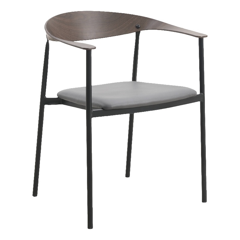 LeisureMod Kora Dining Arm Chair in Faux Leather with Steel Legs in Charcoal