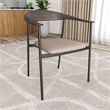 LeisureMod Kora Dining Arm Chair in Faux Leather with Steel Legs in Taupe
