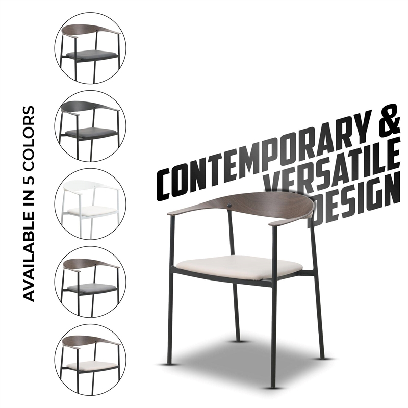 LeisureMod Kora Dining Arm Chair in Faux Leather with Steel Legs in Taupe