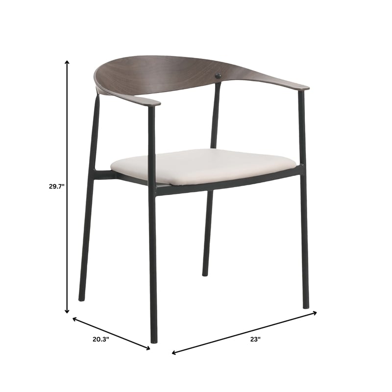 LeisureMod Kora Dining Arm Chair in Faux Leather with Steel Legs in Taupe