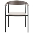 LeisureMod Kora Dining Arm Chair in Faux Leather with Steel Legs in Taupe