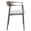 LeisureMod Kora Dining Arm Chair in Faux Leather with Steel Legs in Taupe