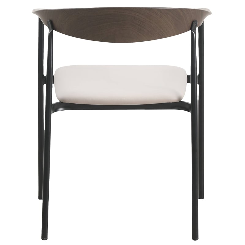 LeisureMod Kora Dining Arm Chair in Faux Leather with Steel Legs in Taupe