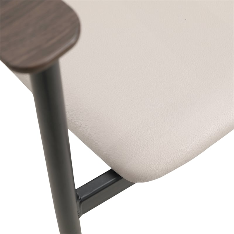 LeisureMod Kora Dining Arm Chair in Faux Leather with Steel Legs in Taupe