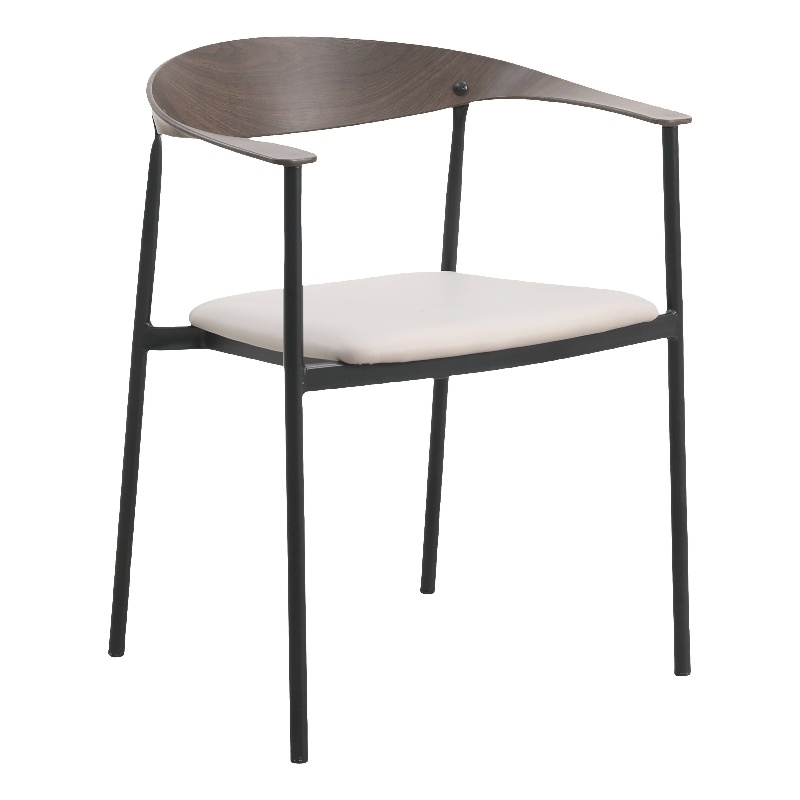 LeisureMod Kora Dining Arm Chair in Faux Leather with Steel Legs in Taupe