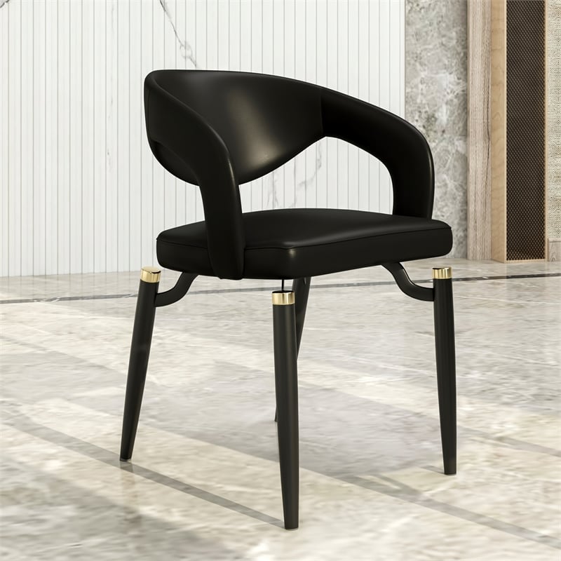 LeisureMod Entice Dining Chair in PU Leather with Iron Legs in Charcoal Black