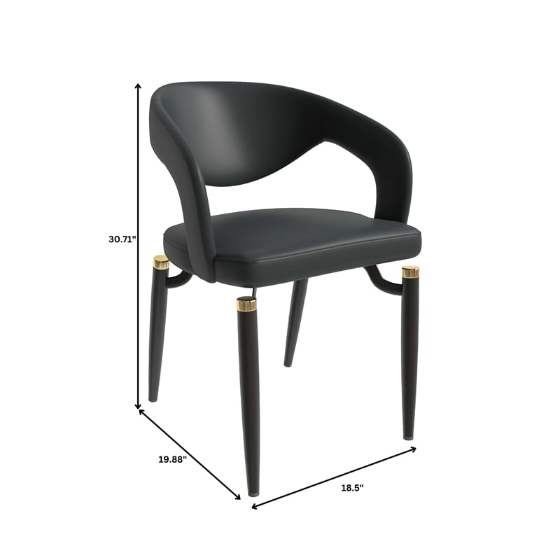 LeisureMod Entice Dining Chair in PU Leather with Iron Legs in Charcoal Black