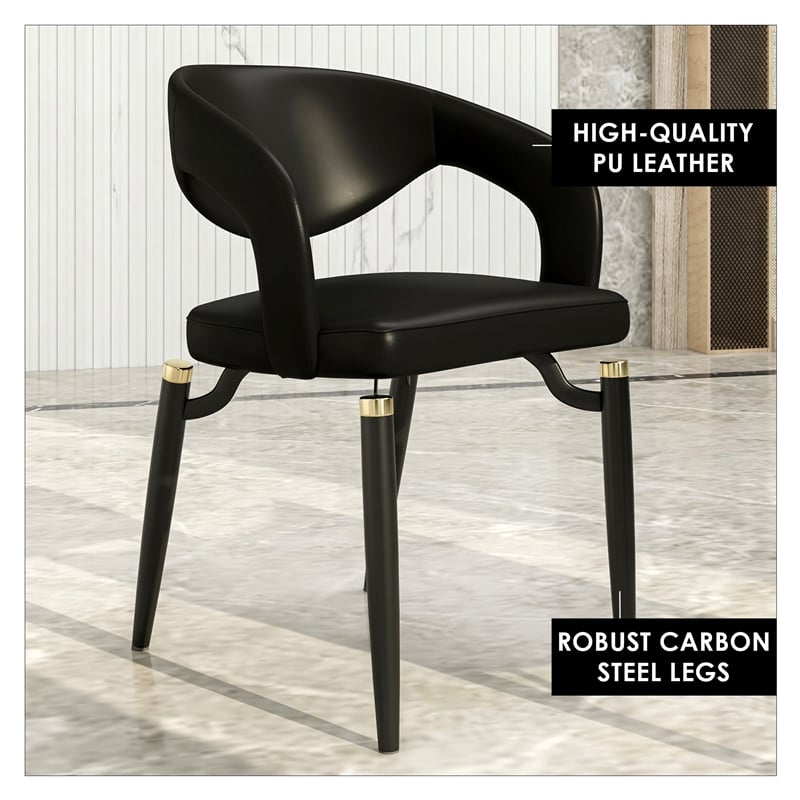 LeisureMod Entice Dining Chair in PU Leather with Iron Legs in Charcoal Black