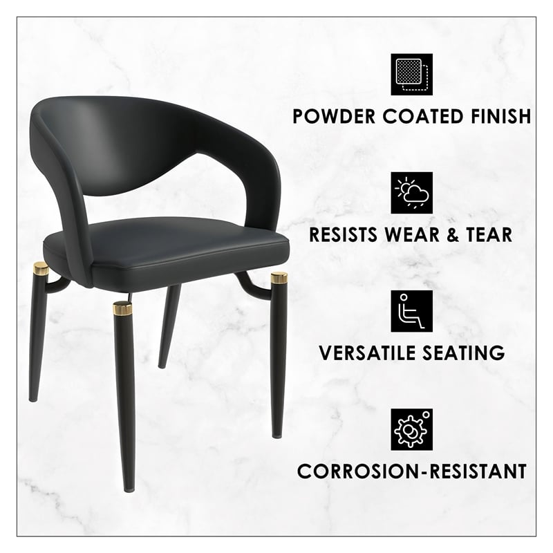 LeisureMod Entice Dining Chair in PU Leather with Iron Legs in Charcoal Black