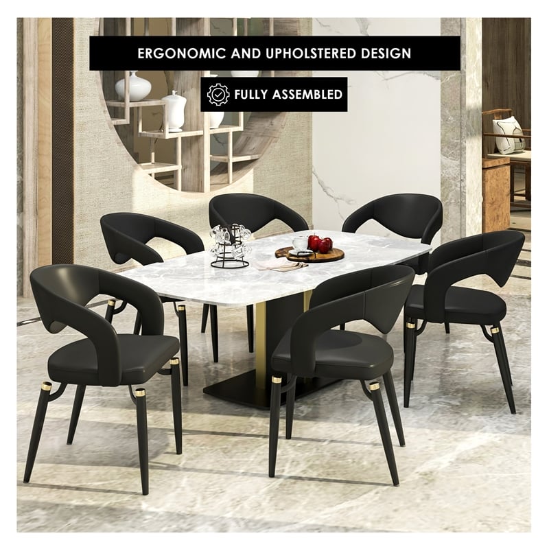 LeisureMod Entice Dining Chair in PU Leather with Iron Legs in Charcoal Black