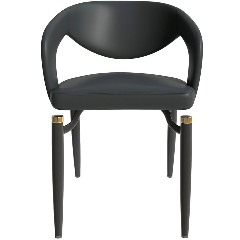 LeisureMod Entice Dining Chair in PU Leather with Iron Legs in Charcoal Black