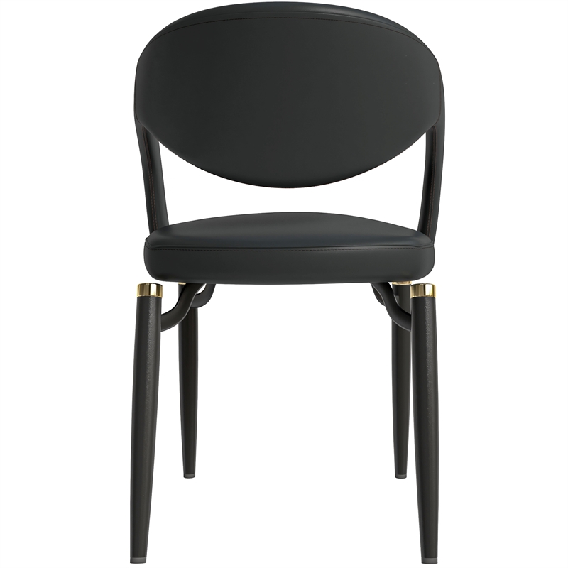 LeisureMod Entice Dining Chair in PU Leather with Iron Legs in Charcoal Black