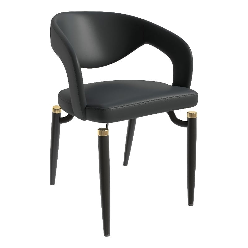 LeisureMod Entice Dining Chair in PU Leather with Iron Legs in Charcoal Black