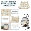 LeisureMod 2 Person Modern Upholstered Hanging Egg Swing Cushion in Beige