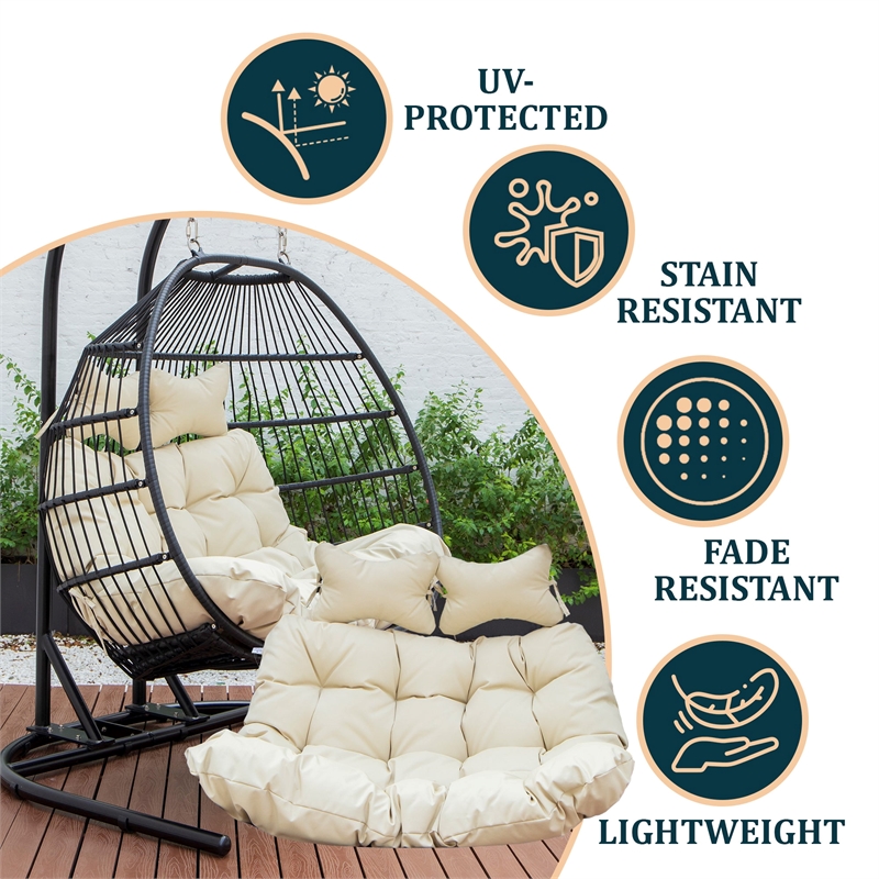 LeisureMod 2 Person Modern Upholstered Hanging Egg Swing Cushion in Beige