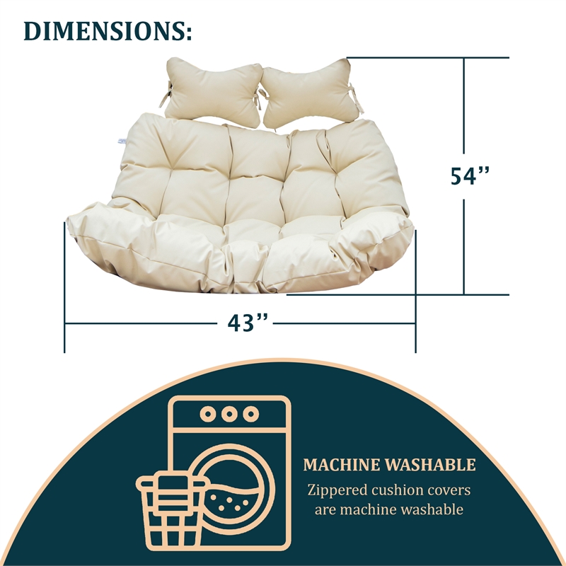 LeisureMod 2 Person Modern Upholstered Hanging Egg Swing Cushion in Beige