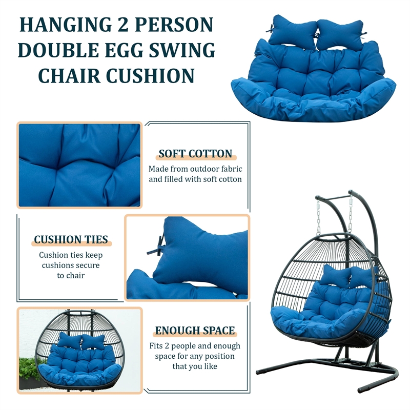 LeisureMod 2 Person Modern Upholstered Hanging Egg Swing Cushion in Blue