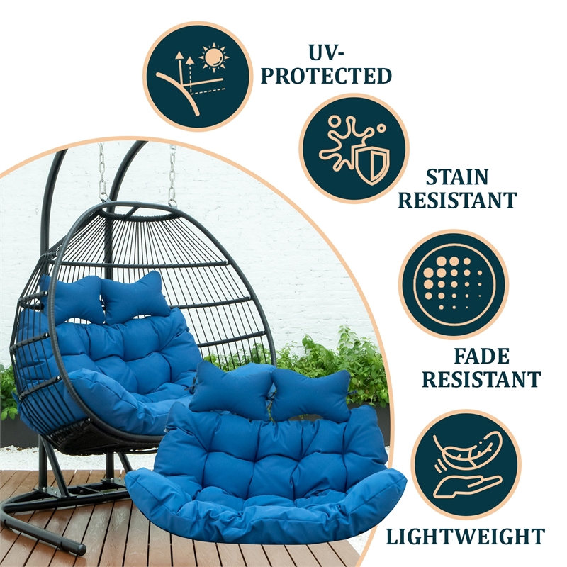 LeisureMod 2 Person Modern Upholstered Hanging Egg Swing Cushion in Blue