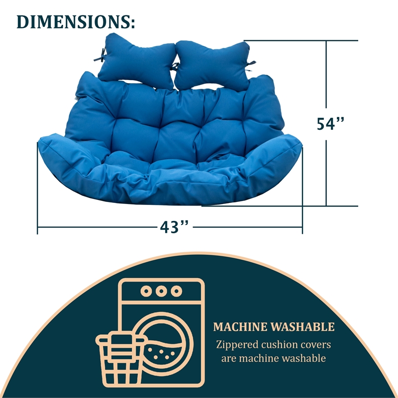 LeisureMod 2 Person Modern Upholstered Hanging Egg Swing Cushion in Blue