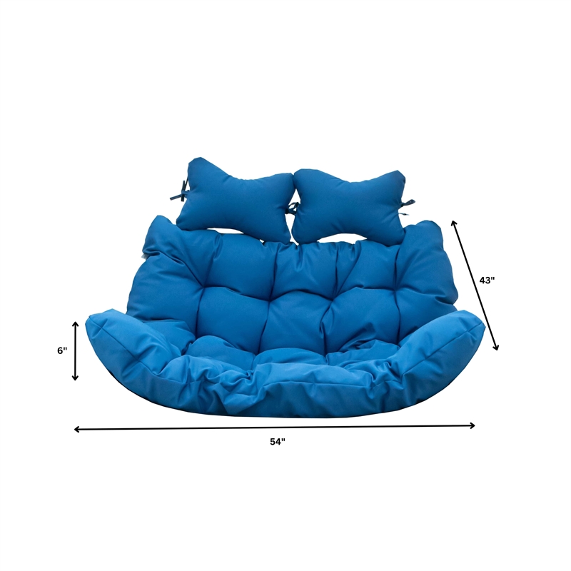 LeisureMod 2 Person Modern Upholstered Hanging Egg Swing Cushion in Blue