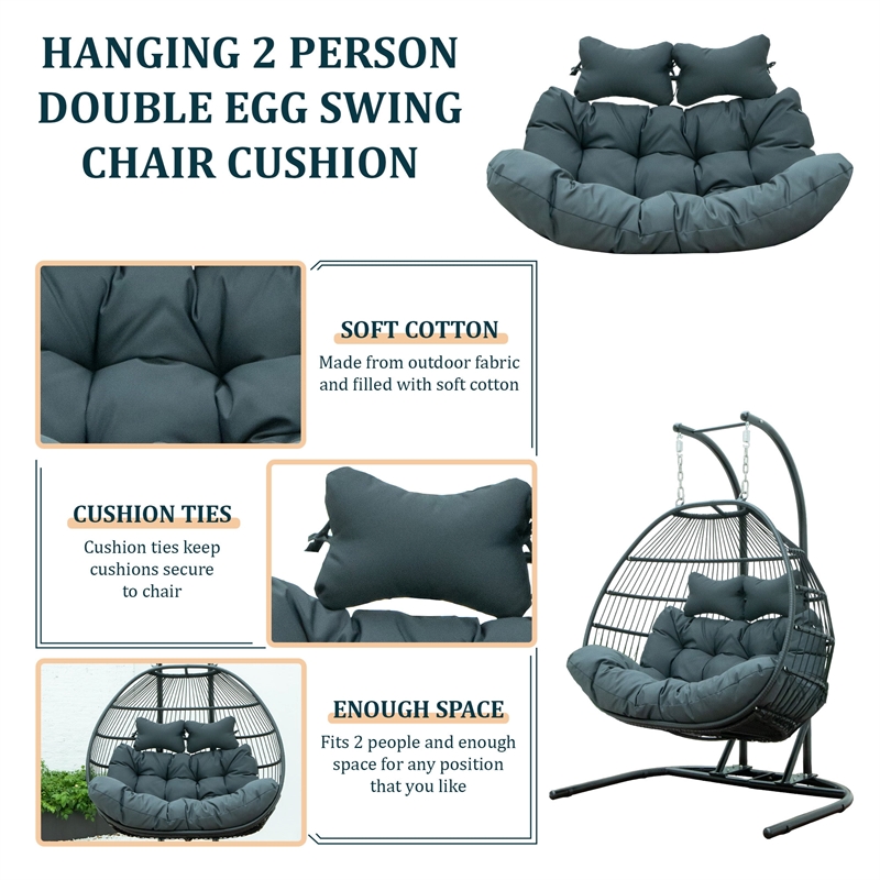 LeisureMod 2 Person Modern Upholstered Hanging Egg Swing Cushion in Charcoal