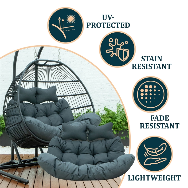 LeisureMod 2 Person Modern Upholstered Hanging Egg Swing Cushion in Charcoal