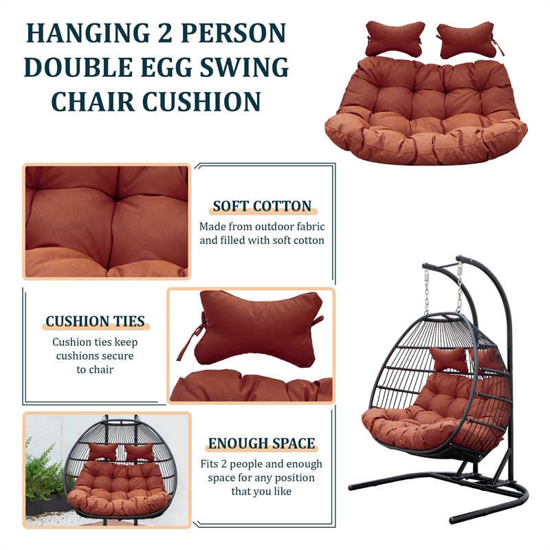 LeisureMod 2 Person Modern Upholstered Hanging Egg Swing Cushion in Cherry