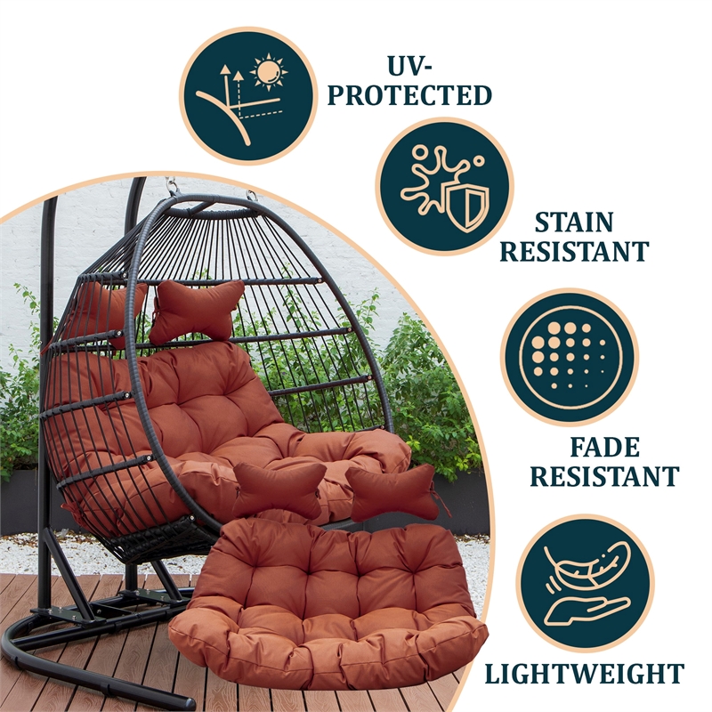 LeisureMod 2 Person Modern Upholstered Hanging Egg Swing Cushion in Cherry