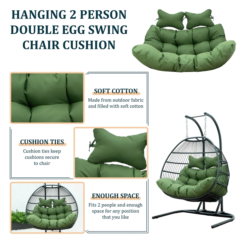 LeisureMod 2 Person Modern Upholstered Hanging Egg Swing Cushion in Dark Green