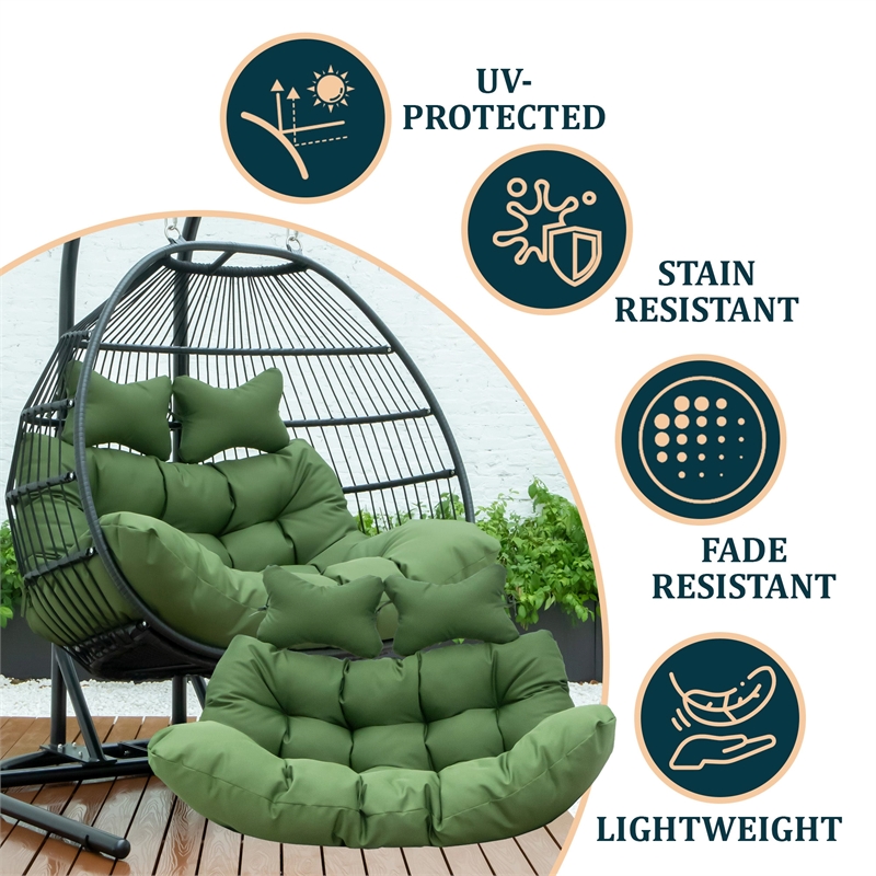 LeisureMod 2 Person Modern Upholstered Hanging Egg Swing Cushion in Dark Green