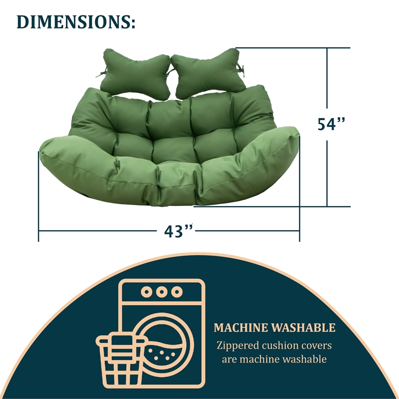 LeisureMod 2 Person Modern Upholstered Hanging Egg Swing Cushion in Dark Green