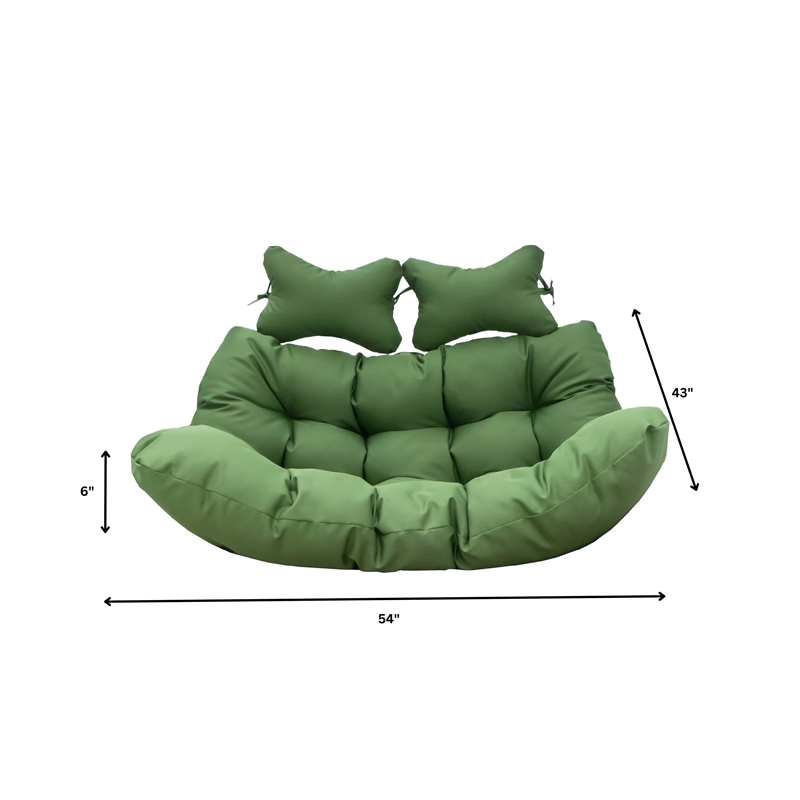 LeisureMod 2 Person Modern Upholstered Hanging Egg Swing Cushion in Dark Green