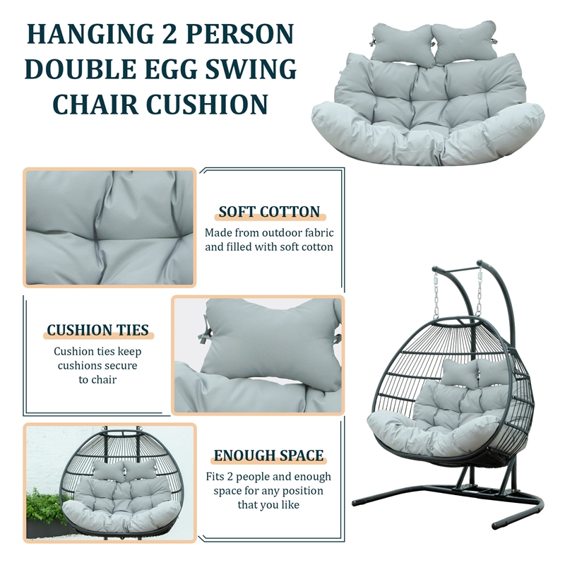 LeisureMod 2 Person Modern Upholstered Hanging Egg Swing Cushion in Light Grey